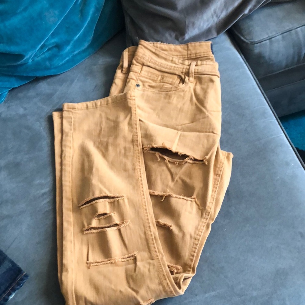 Ripped jeans down the front